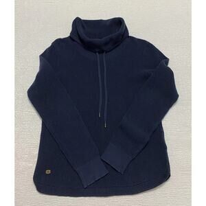 Lauren Ralph Lauren Women's Navy Textured Drawstring Turtleneck Sweater Large